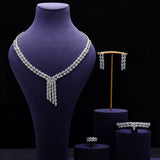 Luxury White AAA Zircon Diamonds 4-piece Earrings Necklace Set Brilliant Bridal Wedding Jewelry Set for Women