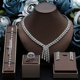 Luxury White AAA Zircon Diamonds 4-piece Earrings Necklace Set Brilliant Bridal Wedding Jewelry Set for Women