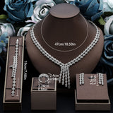 Luxury White AAA Zircon Diamonds 4-piece Earrings Necklace Set Brilliant Bridal Wedding Jewelry Set for Women