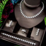 Luxury High Quality Cubic Zirconia Diamonds Leaf Bridal Jewellery Earrings Necklace Set for Women