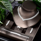 Lovely Luxury Cubic Zirconia Diamonds Jewellery Set for Women - Bridal Party Leaf Shape Necklace Set