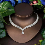 New Design Water Drops 4Pcs Wedding Bridal Luxury AAA White Zirconia Diamonds Jewelry Set, Perfect Wedding Jewelry