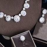 Popular 4 pieces of AAA Zircon Diamonds Jewellery Set in Bridal Sunflower Shape, Deluxe Wedding Necklace Set