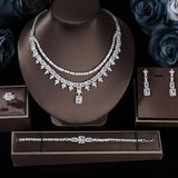 Marvelous 4pcs AAA Cubic Zirconia Diamonds Tassel Drop Big Chunky Wedding Bridal Necklace, Luxury Jewellery Sets