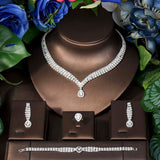 New Design Water Drops 4Pcs Wedding Bridal Luxury AAA White Zirconia Diamonds Jewelry Set, Perfect Wedding Jewelry