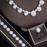 Popular 4 pieces of AAA Zircon Diamonds Jewellery Set in Bridal Sunflower Shape, Deluxe Wedding Necklace Set