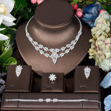 Gorgeous Leaf Flower Design Two Layers 4Pcs AAA Cubic Zirconia Diamonds Bridal Wedding Party Jewelry Sets