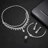 Marvelous 4pcs AAA Cubic Zirconia Diamonds Tassel Drop Big Chunky Wedding Bridal Necklace, Luxury Jewellery Sets