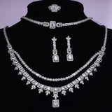 Marvelous 4pcs AAA Cubic Zirconia Diamonds Tassel Drop Big Chunky Wedding Bridal Necklace, Luxury Jewellery Sets