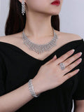 Dazzling 4pcs AAA Cubic Zirconia Diamonds Luxurious Necklace Earrings Bracelet Ring Bridal Jewelry Set For Women