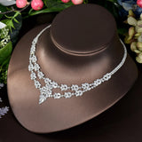 Gorgeous Leaf Flower Design Two Layers 4Pcs AAA Cubic Zirconia Diamonds Bridal Wedding Party Jewelry Sets