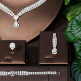 New Design Water Drops 4Pcs Wedding Bridal Luxury AAA White Zirconia Diamonds Jewelry Set, Perfect Wedding Jewelry