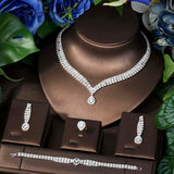 New Design Water Drops 4Pcs Wedding Bridal Luxury AAA White Zirconia Diamonds Jewelry Set, Perfect Wedding Jewelry