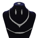 Charming 4 piece AAAA+ Zircon Diamonds Necklace Earrings Ring And Bracelet Bridal Wedding Jewelry Set